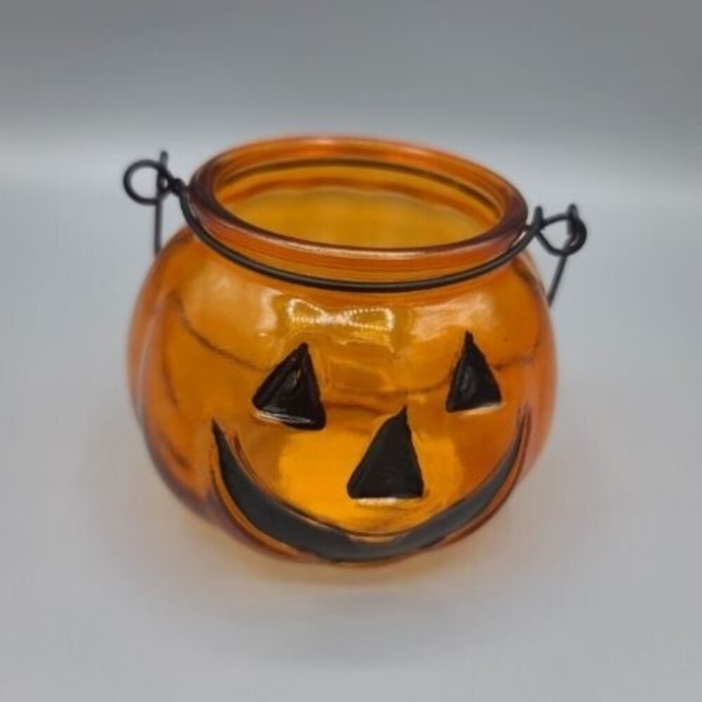 Glass Pumpkin Tealight Votive Candleholder 3x4 Jack O' Lantern